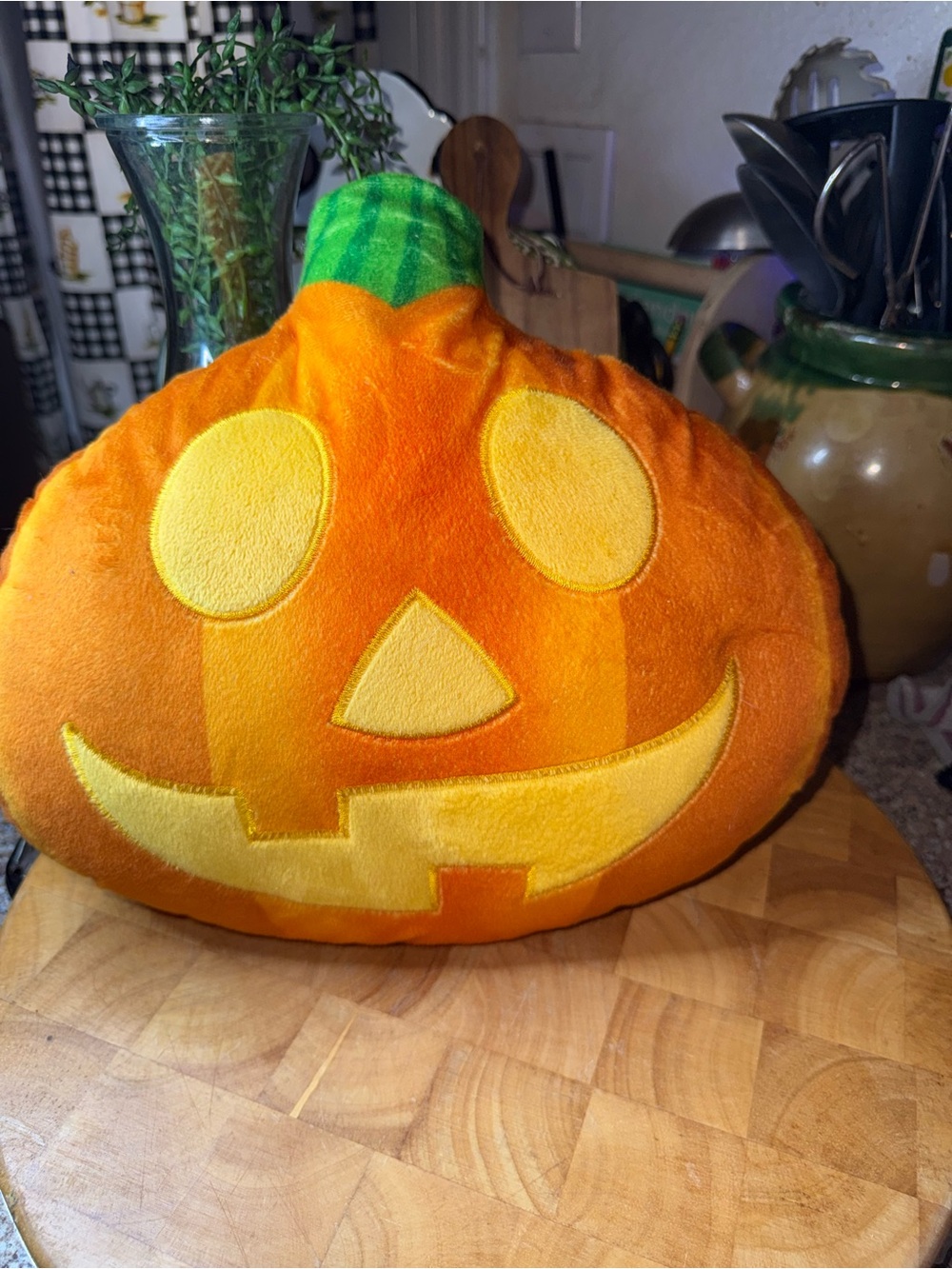 Orange Plush Jack-O'-Lantern Pillow